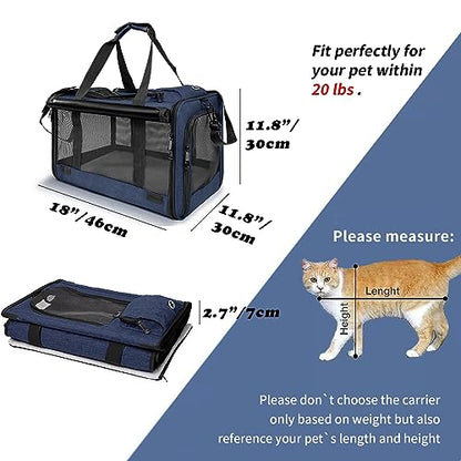 GAPZER Medium Cat Carrier Large Cat 15 lbs+ Soft Pet Car Cage Small Puppy | Privacy Protection Big Kitten Car Travel Cloth Carry Bag up to 20 lbs, Small Animal Portable Mesh Kennel Cage for Vet Visits - color: Navy