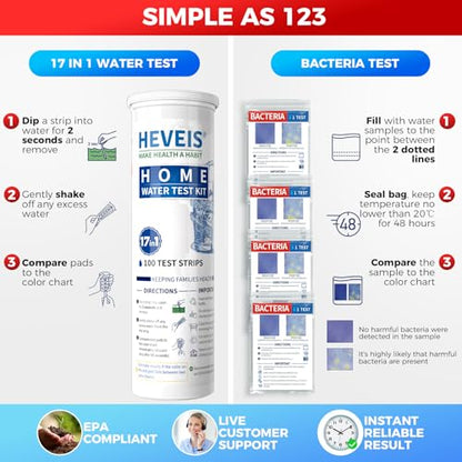 21-in-1 Home Drinking Water Testing Kit - 120 Strips + 4 Bacteria Tests - Tap and Well Water Test Kit, Easy to Test and Read for Hardness, Lead, Iron, Fluoride, pH, Copper, Bacteria and More
