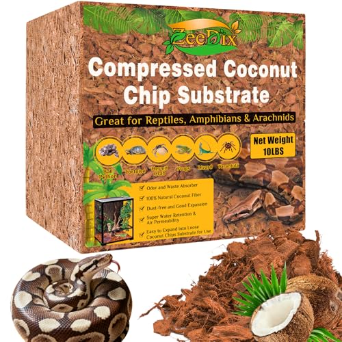 10LBS Coconut Husk Chip Substrate for Reptiles, 72QT Coco Husk Chips | Organic Coco Coir Chips for Snake Habitat, Reptile Bedding for Ball Python, Tortoises, Geckos, Lizards Terrarium Tanks - color: 1 Pack-10 LBS