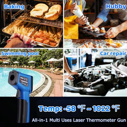 Digital Laser Thermometer for Griddle,Infrared Temperature Gun for Cooking | Larger Font Clear LCD Backlit, -58℉~1022℉ IR Thermometer for Blackstone Pizza Oven Deep Frying, Hard Carrying Case, Blue - color: Blue