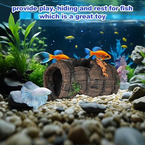 AmaQueen 3 Pcs Fish Tank Decorations, Aquarium Decor Ornaments, Betta Fish Axolotl House Hideout Cave Stuff Accessories, Set of 3 Resin Hollow Tree Trunk, Starfish Barrel, Shipwreck Ship (3)