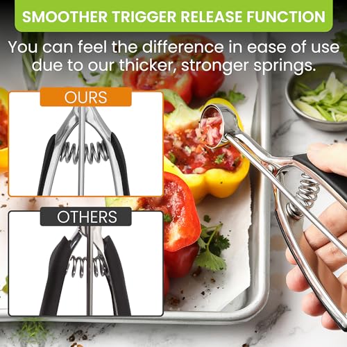 Spring Chef Extra Small Stainless Steel Melon Baller Scoop, #100, Black | Mini Cookie Scoop for Baking with Trigger Release, Watermelon Scooper, 0.6 Tablespoon (Tbsp), Fruit Scooper and Baller - color: Black, size: #100 - X-Small - 0.6 Tbsp
