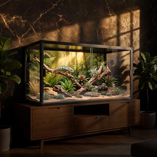 120 Gallon Reptile Tank, 4x2x2 Reptile Enclosure for Bearded Dragon, Snake, Ball Python & Chameleon, Aluminum Alloy Reptile Terrariums Cage with Front Sliding Tempered Glass Doors (Black) - color: Black
