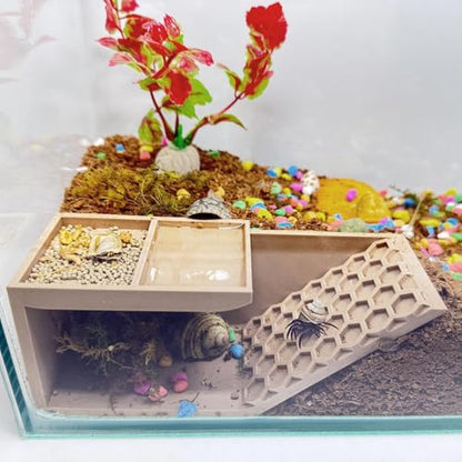 Hermit Crab Hideaway,Underground Habitat and Climbing Toy, 3D Printed Shelter for Hermit Crabs, Turtles, Lizards, and Tarantulas (Wood Color, Left) - size: Left