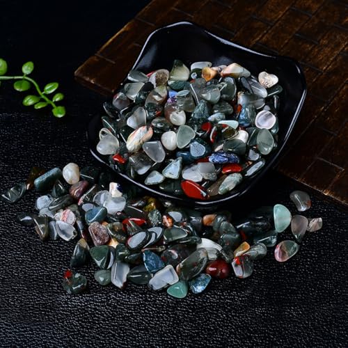 Erliway 7-9mm African Bloodstone Healing Crystal Chips for Crafts, 100g | Natural Crushed Crystal Stones Tumbled Chips for Vase Filler Aquarium Gravel, Meditation Chakra Balancing, Candle DIY Making - color: African Bloodstone