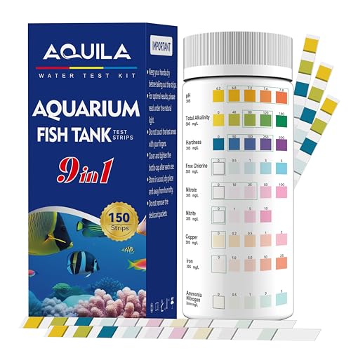 Aquarium Water Test Kit 9-in-1, Aquarium Ammonia Test Strips for Fish Tanks | Fish Ponds, 150CT Fresh and Salt Water Test Strips for pH Total Alkalinity Hardness Chlorine Nitrite Sulfate Copper Iron