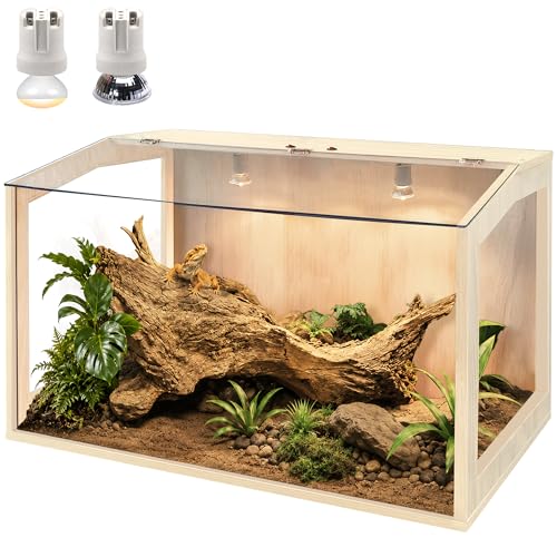 Bearded Dragon Tank, Lizard Tank with Clear Tempered Glass, Anti-Scratch Reptile Enclosure, Reptile Tank Built-in Light Fixtures with Switch (24X16X16inch,24 Gallon) - color: Transparent Roof, size: 24X16X16inch,24 Gallons