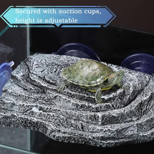 Turtle Basking Platform with 3pcs Suction Cups Resin Floating Climbing Terrace Simulated Rock Resting Dock for Semiaquatic Tortoise Frogs Lizards - style: Style B