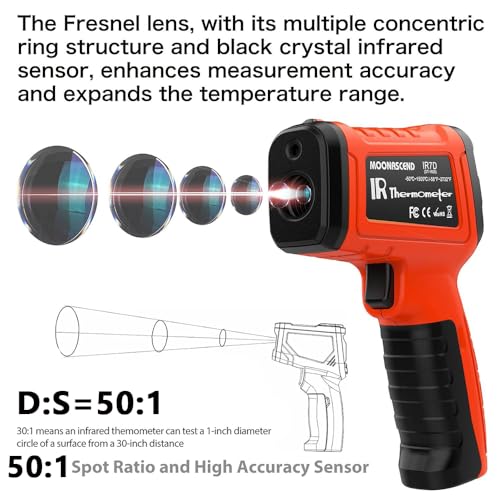 -58°F to 2732°F Infrared Thermometer Gun, Industrial 50:1 Ratio | Built for Kilns, Furnaces & Metal Processing • 13-Point Laser Guidance • MIN/MAX/AVG/DIF Analysis - color: Orange/-58°F to 2732°F-Carrying Case