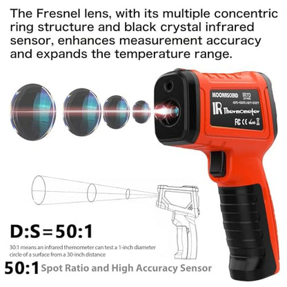 Infrared Thermometer Gun -58°F to 2732°F, 50:1 Non-Contact Laser Temperature Gun for Cooking, Pizza Oven, Reptile, Griddle, Digital Heat Gun for HVAC and Industrial Use - color: Orange/-58°F to 2732°F-holster