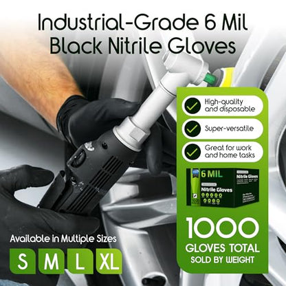 Inspire Black Nitrile Gloves HEAVY DUTY 6 Mil Nitrile Chemical Resistant Medical Cooking Cleaning Disposable Black Gloves - size: Small, style: Black 6mil Case of 1000