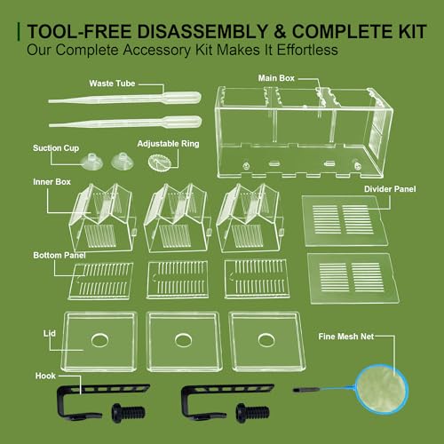 Triple-Chamber Aquarium Fish Breeder & Isolation Box, Transparent Hatching Incubator Tank with Suction Cups & Hook, Nursery for Livebearer Guppy Fry Breeding and Betta Fish, Shrimp Quarantine - size: Triple-Chamber (10.23*3.62*4.33 IN)