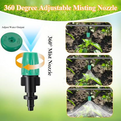 50 Pcs 1/4" Misting Nozzles Drip Irrigation Spray Emitters | Adjustable Flow 1/4 Inch Drip Irrigation Atomizing Nozzles Irrigation Sprinkler Heads for Garden Irrigation Misting System - color: Barbed Spray