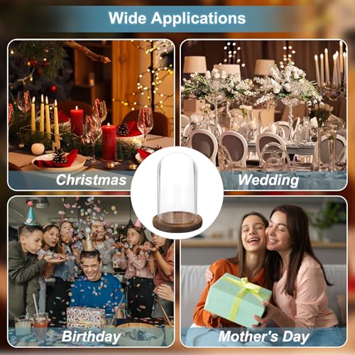 uxcell Glass Cloche Display Dome, 4.7" x 2.7" Glass Dome Display Case, Wood - size: 4.7" x 2.7"