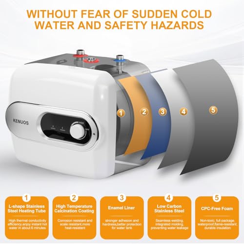 4 Gallon Water Heater Under Sink Instant Hot Water Heaters 1500W 110V 120V Mini Tank Water Heater with T&P Vavle 1/2" NPT for Kitchen,Bathroom,Camper,RV,Grey - color: Gray