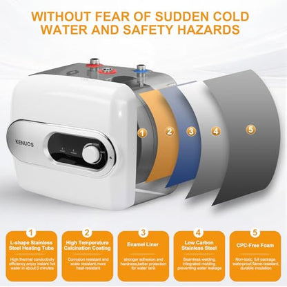 4 Gallon Water Heater Under Sink Instant Hot Water Heaters 1500W 110V 120V Mini Tank Water Heater with T&P Vavle 1/2" NPT for Kitchen,Bathroom,Camper,RV,Grey - color: Gray