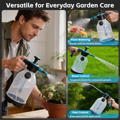 70oz Sprayer Bottle, 0.5gal Pump Sprayer for Flowers, Potted Plant, Handheld Water Bottle with Easy Refill Side Port, Measuring Cup Cap, Clear Bottle with Scale, Aluminum Wand