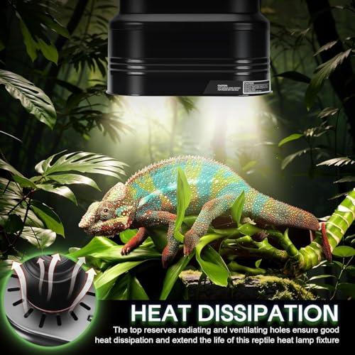 MECESOR Dual Reptile Light Fixture, Double Reptile Heat Lamp Fixture with Independent Thermostat Control & Timer Dimming Function Reflector Dome Lamp Fixture for Bearded Dragon, Lizard Terrarium
