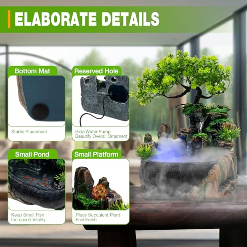 Rockery Stream Tabletop Fountain, Zen Meditation Indoor Waterfall Feature Fuentes De Agua para Interior Mini Fountain Beautiful Symbolism with Led Light Source for Room, Bedroom, Study - color: #2