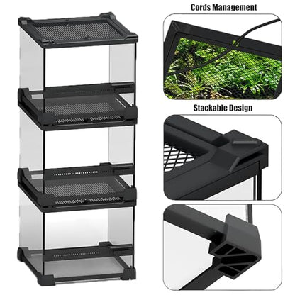 Woyrise Reptile Glass Terrarium Tank 8"x8"x5.7", Front & Top Opening Door Full View Visually Appealing Mini Reptiles or Amphibians Habitat, Stackable Enclousure for Small Reptiles
