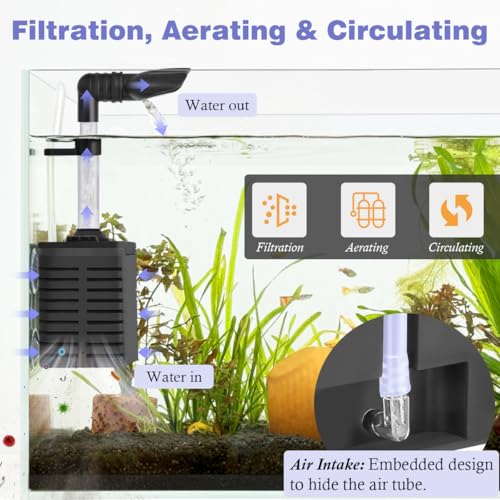 Dirvin 3 in 1 Aerodynamics Aquarium Filter, Removable Powerful Internal Fish Tank Filter, Fish Tank Filters with Triple Filter System and Aeration Deodorization for 5-30 Fish Tanks, Turtle Tanks