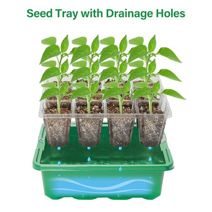 Seed Starter Trays with 12-LED Grow Lights, Green, 5 Pack | 5 Seed Starter Kits, 60 Cells, 12-LED Grow Light per Tray, Vented Humidity Domes, Drainage Holes, 1-to-5 USB Cable - color: Green, size: 5 Packs