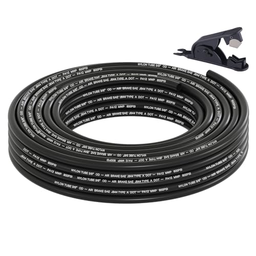 3/8" DOT Air Line, 35FT SAE J844 PA12 Nylon Air Tubing with Cutter | 3/8" DOT-Approved Brake Line, Flexible PA12 Nylon Tubing for Air Suspension Kit, Truck Trailer Brake System & Fluid Transfer - size: 3/8" OD 35FT