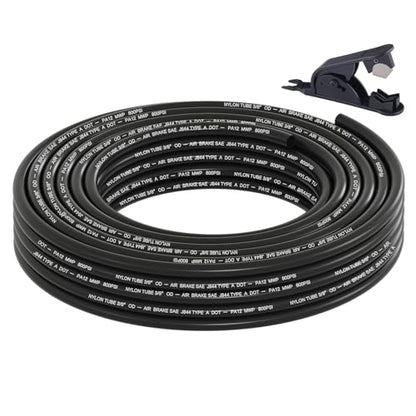 3/8" DOT Air Line, 35FT SAE J844 PA12 Nylon Air Tubing with Cutter | 3/8" DOT-Approved Brake Line, Flexible PA12 Nylon Tubing for Air Suspension Kit, Truck Trailer Brake System & Fluid Transfer - size: 3/8" OD 35FT