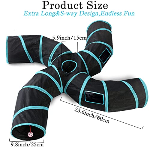 Upgraded Cat Tunnel Toy with 5 peek-a-Boo Windows, Large 4-Way Maze Tube | cat tunnels for indoor cats large,Collapsible Maze House Play Tube Interactive Toy for Cat Kitten Kitty Rabbit Black - size: 4-way Black
