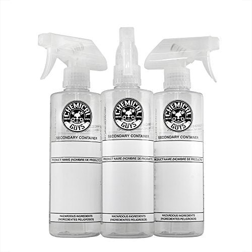 Chemical Guys, Secondary Dilution Bottle with Sprayer, White, 16 oz, 3 Pack | Heavy-duty white bottles with sprayers for diluting and storing detailing chemicals, labeled and reusable, three pack