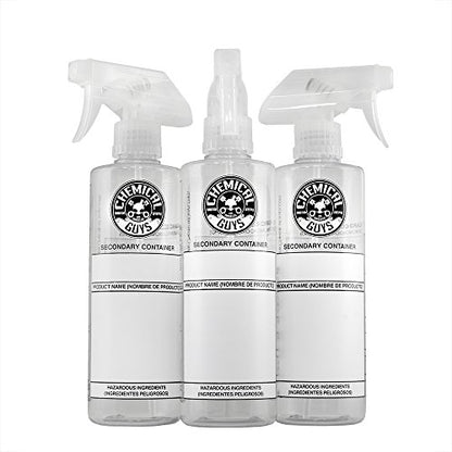 Chemical Guys, Secondary Dilution Bottle with Sprayer, White, 16 oz, 3 Pack | Heavy-duty white bottles with sprayers for diluting and storing detailing chemicals, labeled and reusable, three pack