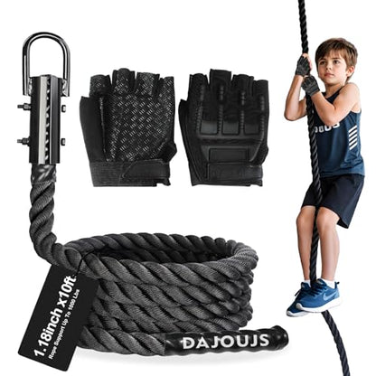 Climbing Rope Gym Workout - 1.5 Inch Dia 10FT 15FT 20FT 25FT 30FT 35FT 40FT 50FT Heavy Duty Work Out Rope Exercise Climbing Ropes for Adults Kids Fitness & Strength Training Outdoor & Indoor - Black - style: 1.18 Inch-10ft