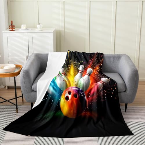 Erosebridal Colorful Bowling Flannel Blanket Rainbow Tie Dye Fleece Blanket,40"X50",Ball Gaming Fuzzy Plush Throw for Sofa Touch,Fashion Graffiti Sherpa Blankets - color: Black Red Green Yellow, size: 40x50