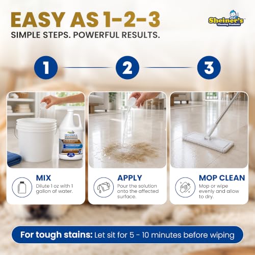 Sheiner's Pet Urine Enzyme Cleaner & Pet Stain & Odor Remover, Advanced Enzymatic Cleaner Solution for Carpets, Rugs, Upholstery & Multi-Surfaces, Safe for Pets & Kids. (128 oz) - size: 128 Fl Oz (Pack of 1)