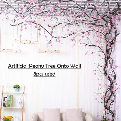 118" Fake Bendable Fall Tree Vines Hanging Peony Flower Garland | Flexible Artificial Floral realistic Twine Wood Branches Twig Reptile Climbing Faux Plant Wedding Arch Wall indoor Decoration