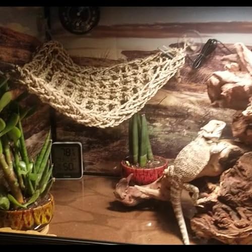Bearded Dragon Hammock,Lizard Lounger,Natural Seagrass Reptile Hammocks with Hanging Plants Climbing Jungle Vines Flexible Leaves Habitat Decoration for Lizard Geckos Snakes (4 PCS)