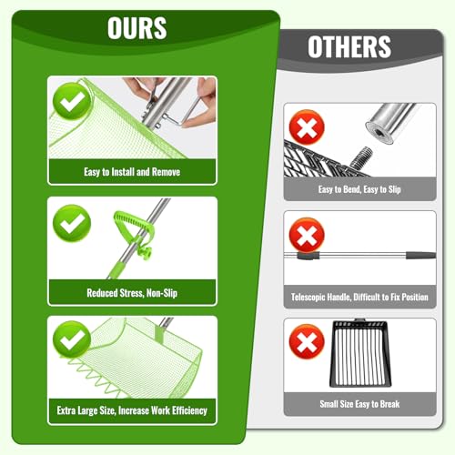2-in-1 Chicken Coop Scooper: Extra Large 12” Poop Scooper & Rake with Adjustable Handle (37”-65”) | Heavy-Duty Metal Shovel for Quick Pet Waste, Rabbit, Guinea, Barn Cleaning | US Patent Pending,Green - color: Green