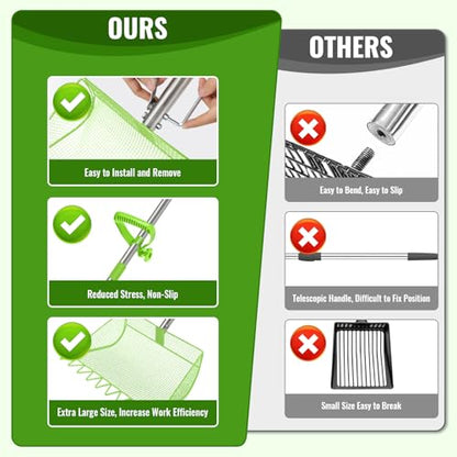 2-in-1 Chicken Coop Scooper: Extra Large 12” Poop Scooper & Rake with Adjustable Handle (37”-65”) | Heavy-Duty Metal Shovel for Quick Pet Waste, Rabbit, Guinea, Barn Cleaning | US Patent Pending,Green - color: Green
