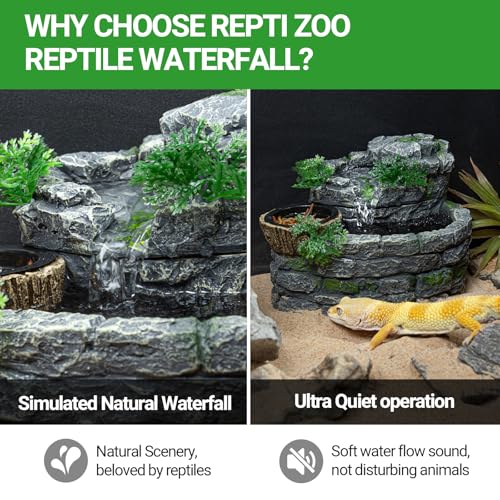 REPTI ZOO Reptile Water Fountain with Food Dish, 550ML Terrarium Waterfall Drinking Fountain for Bearded Dragon Gecko Chameleon Lizard Tree Frog Turtle, Reptile Water Dispenser, Keep Water Clear