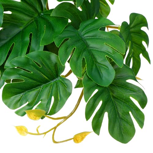 3 Pack Reptile Fake Plants for Terrarium Snake Habitat Decor Plant | Artificial Hanging Plants with Suction Cups Monstera, Terrarium Habitat Decor for Bearded Dragons Lizards Snake Geckos Frogs