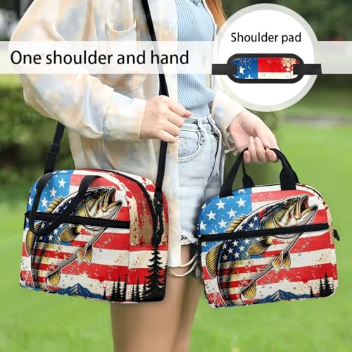 Kids Lunch Bag American Fishing Style: All-Weather Spacious Enough for Full Day Meal Good for Fishing with Dad, Camping & Road Trip - color: American Fishing
