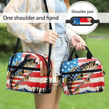 Kids Lunch Bag American Fishing Style: All-Weather Spacious Enough for Full Day Meal Good for Fishing with Dad, Camping & Road Trip - color: American Fishing