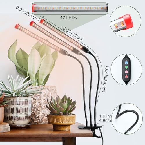 Gamechanger! 27 Watt Power Draw, NO Need Adapter, FECiDA 2026 3Head Clip Grow Lights for Seed Starting, Bonsai, Small Indoor Plants, Enough Bright Like Sun, 4/8/12/16/20H Timer - size: Clip-3Head-27W