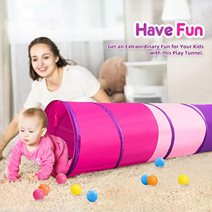 PigPigPen Kids Tunnel for Toddlers,Pop Up Play Tunnel Tent for Babies or Dogs, Indoor & Outdoor Toys for Kids Backyard Playset - style: Red,pink,purple play tent