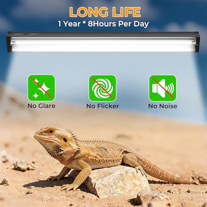 22’’ 24W T5 UVB Reptile Light Combo Kit Switchable UVB 5.0, 10.0 | for Tropical & Desert Reptiles, Reptile Lamp Terrarium Hood UVB Light for Bearded Dragon, Lizards, Snake, Chameleon, Turtle