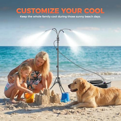 Portable Misting System with 15L Bucket, 10000mAh, 4.2FT Adjustable, Grey | Standing wireless mister, adjustable height, for backyard, pool, camping, BBQ