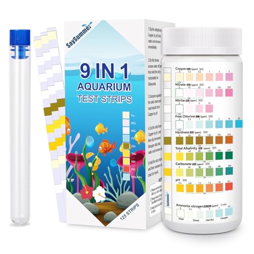 Aquarium Test Strips for Fish Tank: 9 in 1 Aquarium Ammonia Test Strips for Fish Tank - 125 Counts Aquarium Water Test Kit Testing Ammonia Nitrogen, Copper, pH and More - size: 9 in 1 - 125 Strips (ammonia included)