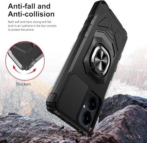 for Cricket Icon U656AC 2026 Robotic Ring Stand Hybrid Cover Phone Case + Tempered Glass + Extreme Band (Black) - color: Black
