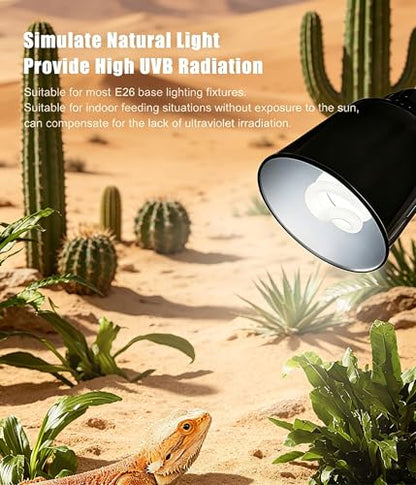 2-Pack E26 Reptile UVB Light Bulb 26W UVA UVB 10.0 | Compact Fluorescent Lamp for Desert Reptiles Bearded Dragon, Tortoise, Lizard Vivarium Kit - size: 26W UVB 10.0