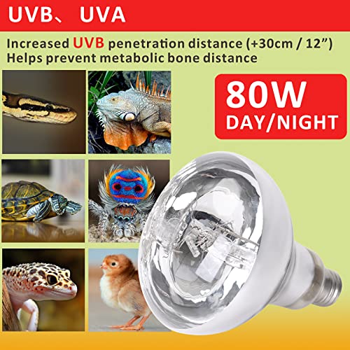 Aiicioo UVB Reptile Light 80W - UVB Light Bulb for Reptile Mercucry Vapor Bulb Heat Basking Lamp Bulb Full Spectrum UVA UVB All in One Sun Lamp for Bearded Dragon Lizard Turtle - style: Mercucry Vapor Bulb 80W